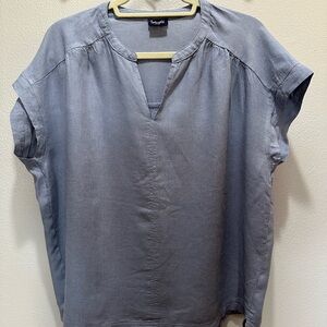 Splendid French Blue Short Sleeve Boxy Blouse